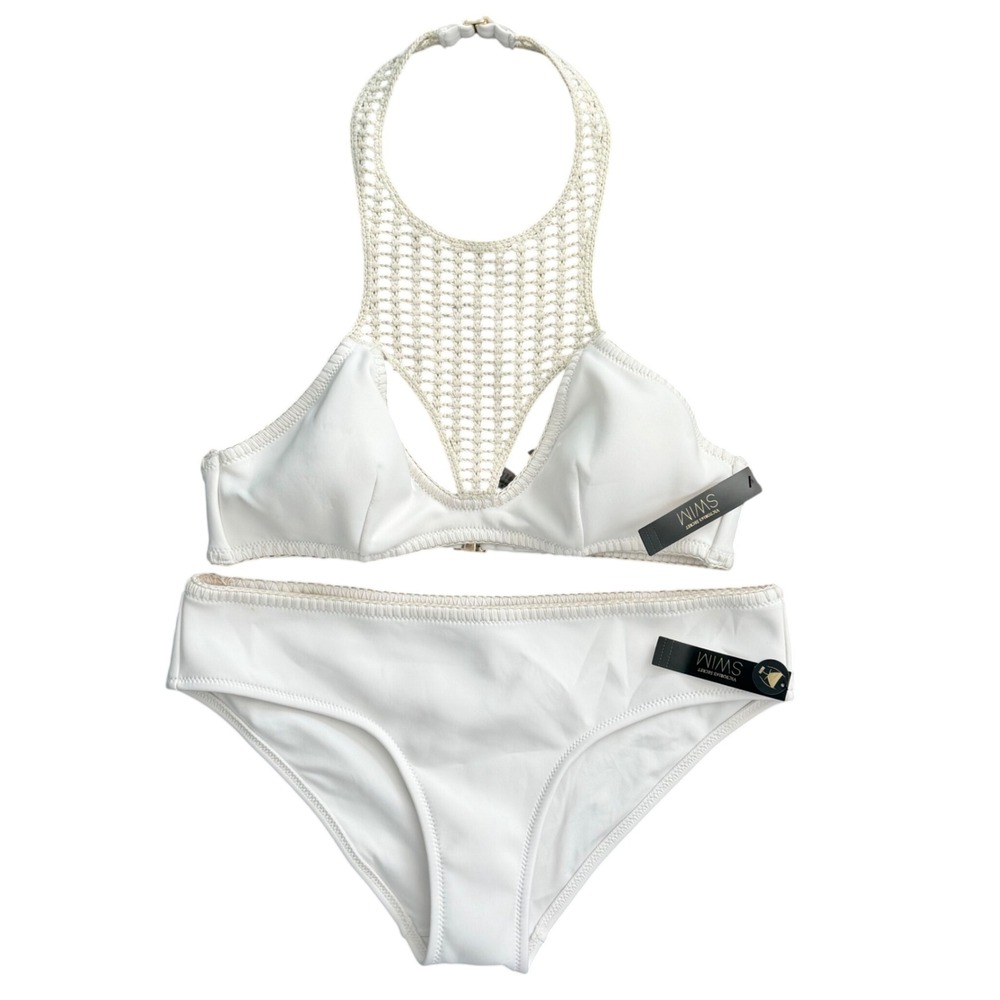 Victorias Secret White Crochet High Neck Halter Bikini Set XL NWT Beach - Picture 1 of 5